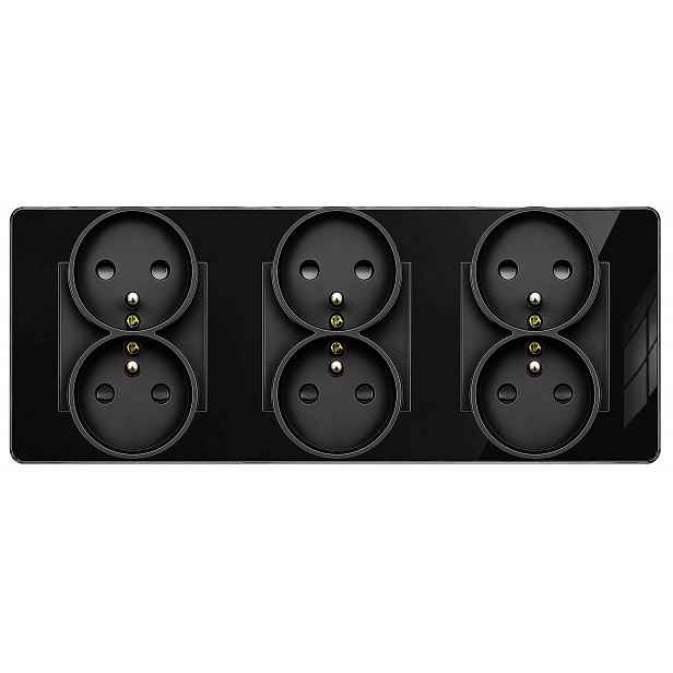 Trojitá zásuvka z černého skla s uzemněním 6x230V Nuri B-Line