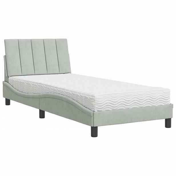 vidaXL Postel s matrací Hanko světle šedá 90 x 190 cm samet