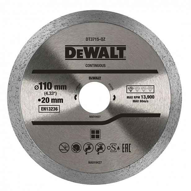 DeWALT - Diamantový řezný kotouč na řezání mramoru, porcelánu a žuly 110x20 mm DT3715