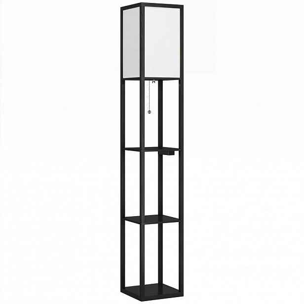 HOMCOM STOJACÍ lampa s policemi z černého MDF
