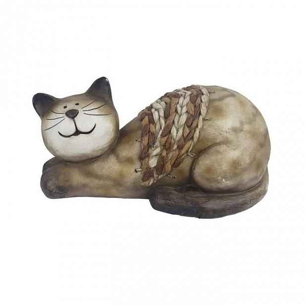 Kočka ležící s pleteninou magnesium hnědá 38,3cm