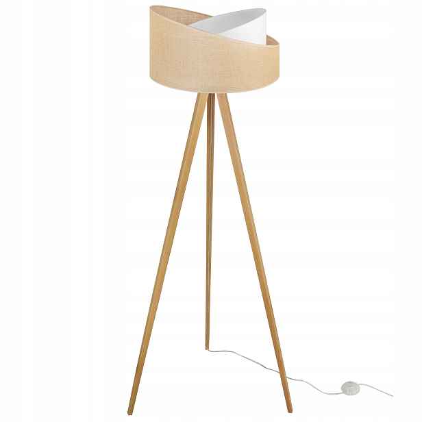 Podlahová Lampa Trojnožka Dřevo Stínidlo Juta 45 CM