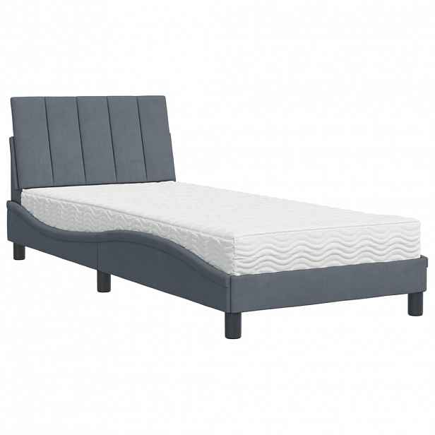 vidaXL Postel s matrací Hanko tmavě šedá 90 x 190 cm samet