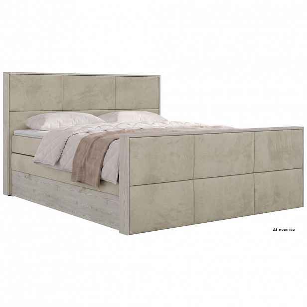MKS POSTEL BOXSPRING DELNOR KING DUO 200/200 - Béžová Samet - Topper Visco - H3