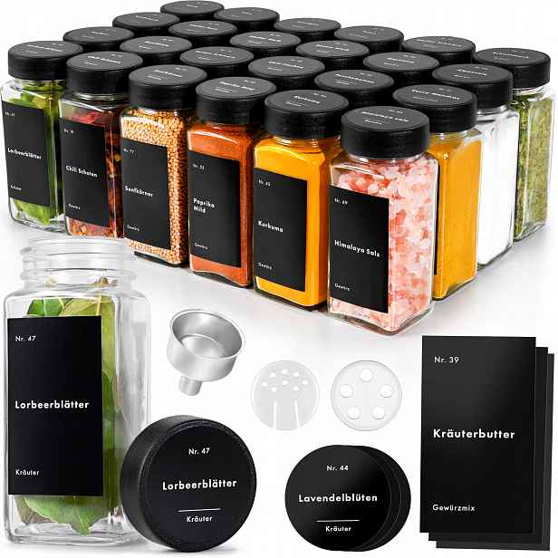 Sada obdélníkových sklenic na koření s plastovým víčkem 24 x 120 ml