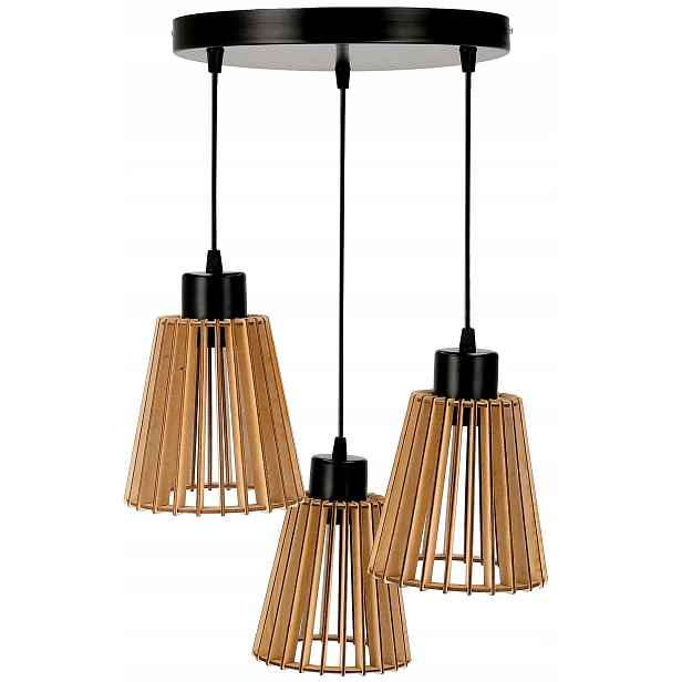 Závěsné Stropní Svítidlo Dřevěná nástěnná lampa 3xE27 Kovová do obývacího pokoje