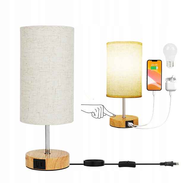 Noční Lampa Usb A+c Dotyková Stmívatelná Led Stínítko E27 3000K Do Ložnice