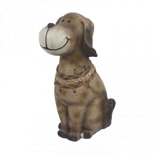 Pes sedící s pleteninou polyresinový hnědý 34,5cm