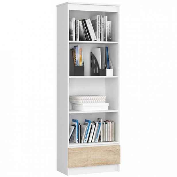 Regál R 60 cm CLP 1 zásuvka 4 poličky bílá/dub sonoma