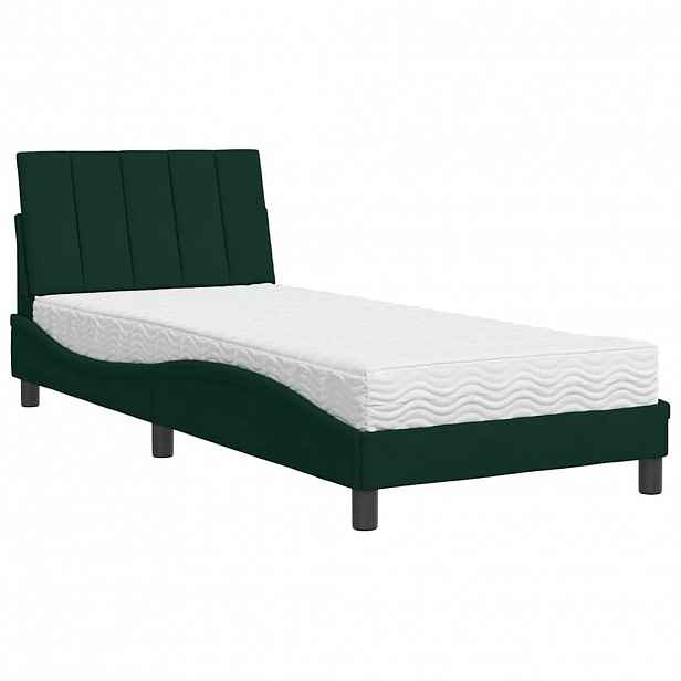 vidaXL Postel s matrací Hanko tmavě zelená 90 x 190 cm samet