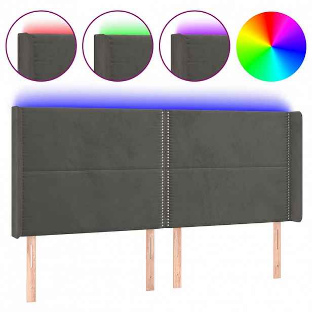 vidaXL Čelo postele s LED tmavě šedé 183 x 16 x 118/128 cm samet
