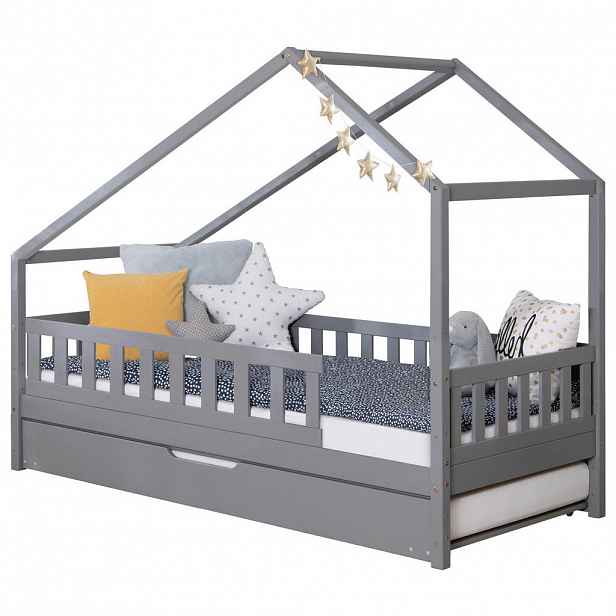 Livetastic DĚTSKÁ POSTEL SE STŘÍŠKOU, 100/200 cm, světle šedá