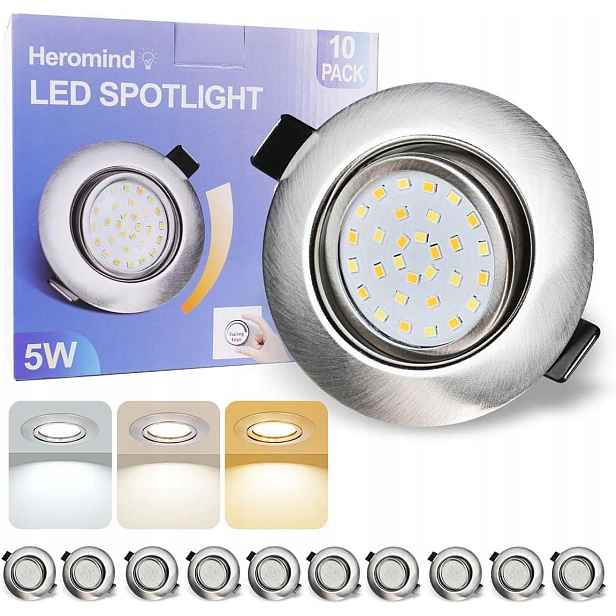 Led zapuštěné stropní svítidlo 5W 600lm IP44 stříbrné 10 ks