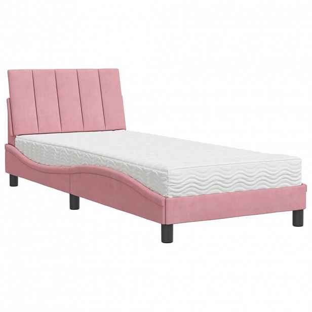 vidaXL Postel s matrací Hanko růžová 90 x 190 cm samet