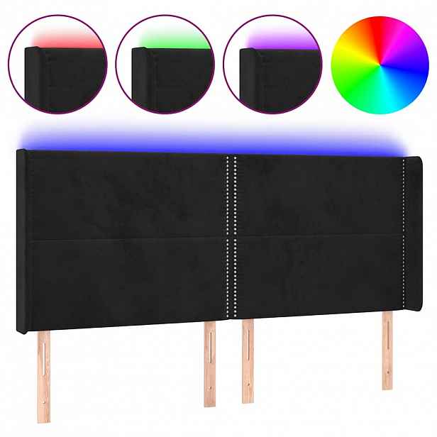 vidaXL Čelo postele s LED černé 203 x 16 x 118/128 cm samet