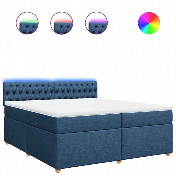 vidaXL Box spring postel s matrací modrá 200x200 cm textil