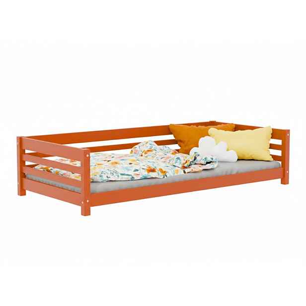 Benlemi Nízká dětská dřevěná postel TULY se zábranou Zvolte barvu: Cihlová, Zvolte rozměr: 120x190 cm, Zvolte zábranu: S otevřeným vstupem