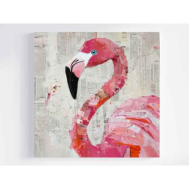 Obraz Na Plátně Canvas Koláž Mixed Media Gazeta Pták Růžový Plameňák 50x50