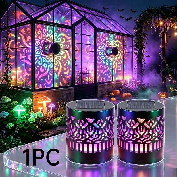 TEMU 1ks RGB Solární Mandala Světlo, Halloweenské Solární Atmosférické Světlo, Plotové Světlo, Venkovní Nástěnné Světlo, IP65, Vydává Oslnivé Barevné