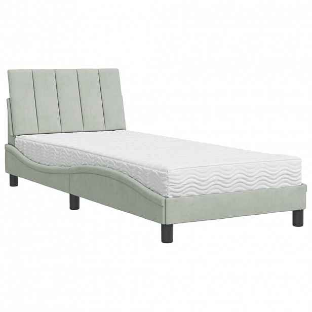 vidaXL Postel s matrací Hanko světle šedá 90 x 200 cm samet