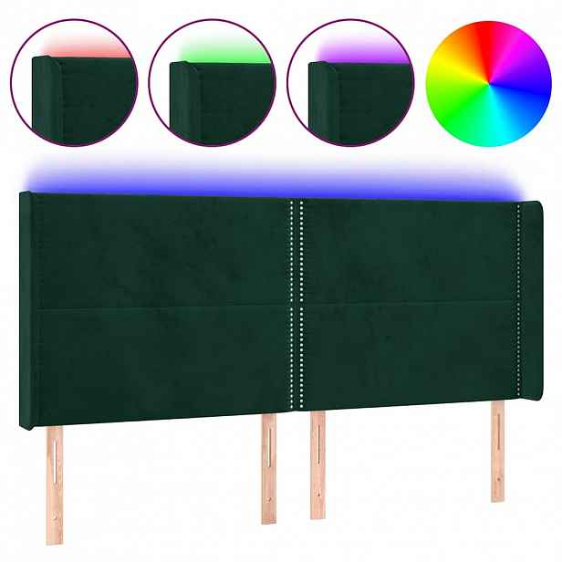 vidaXL Čelo postele s LED tmavě zelené 203 x 16 x 118/128 cm samet