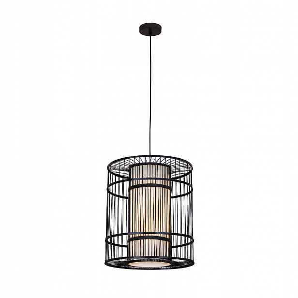 Závěsná stropní lampa Boho Bambus Rattan Dřevo Loft černá