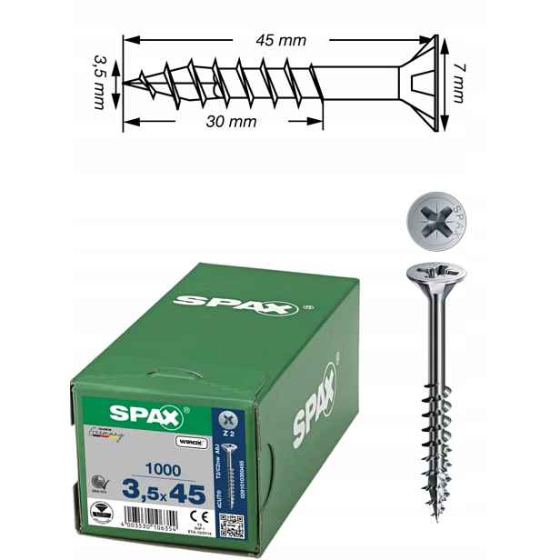 Univerzální vrut do dřeva spax 3,5 x 45 Wirox Tg 1000 ks