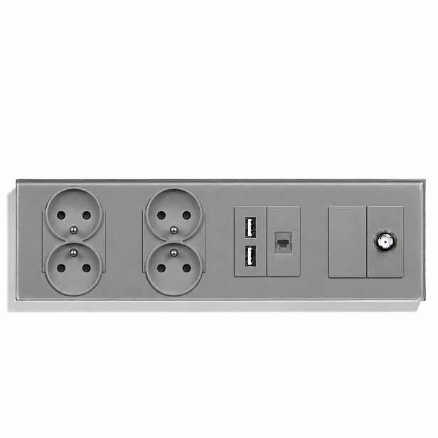 Elektrický Skleněný Panel Čtyřnásobný 2×USB RJ45 Sata F 2 Zásuvky