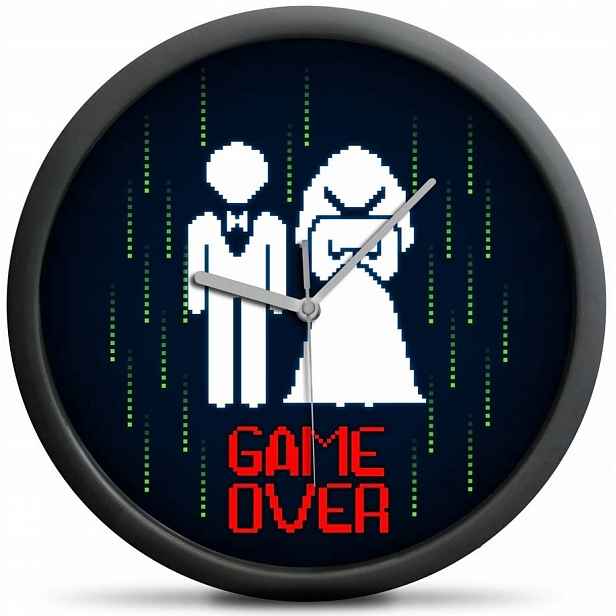 Hodiny Game Over tichý mechanismus – Dárek na svatba