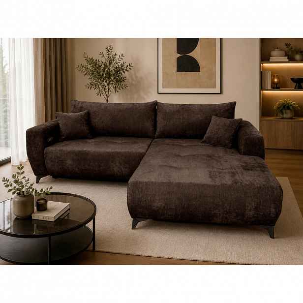 P & B ROHOVÁ SEDAČKA, textil, hnědá