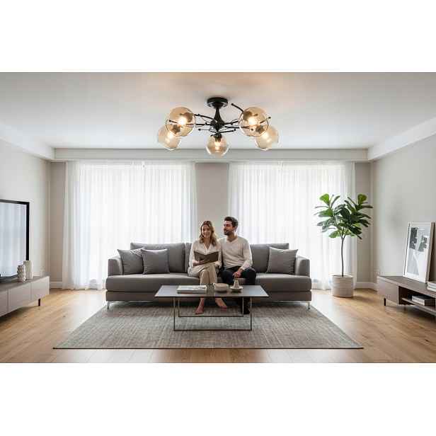 Euro-Lamp Stropní Svítidlo Eliza 5 Černá stínidlo medová kulička Výrobce
