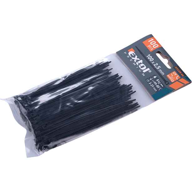 EXTOL PREMIUM Stahovací jednorázová páska 100 x 2,5mm, 100ks - černá