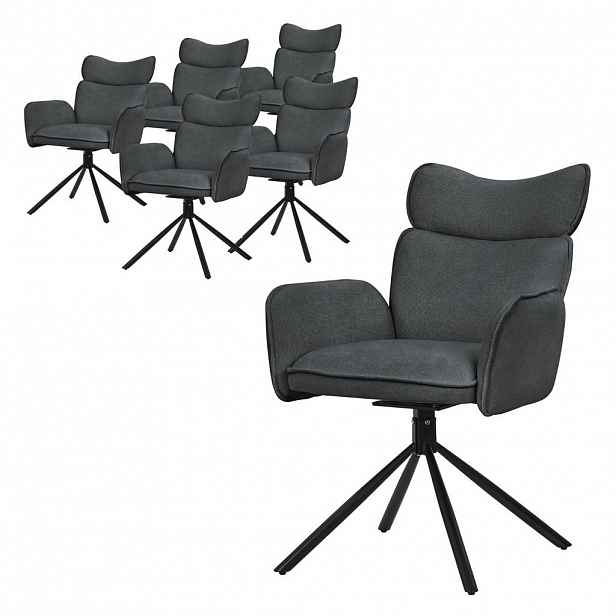 ML-DESIGN JÍDELNÍ ŽIDLE, sada 6 ks, otočné, antracitové s látkovým potahem
