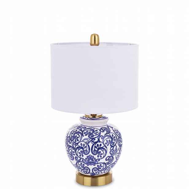 Porcelánová lampa s bílo-modrým stolním stínidlem, keramická, orientální