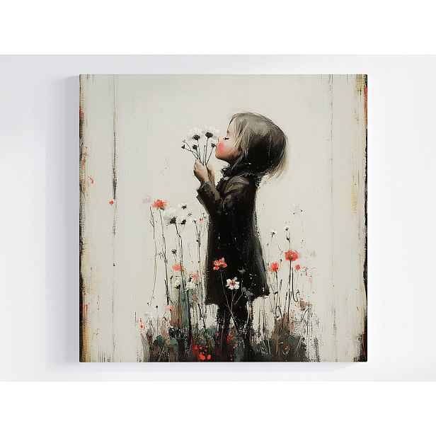 Obraz Na Plátně Canvas Dítě Dívka Portrét Louka Květiny Máky 50x50