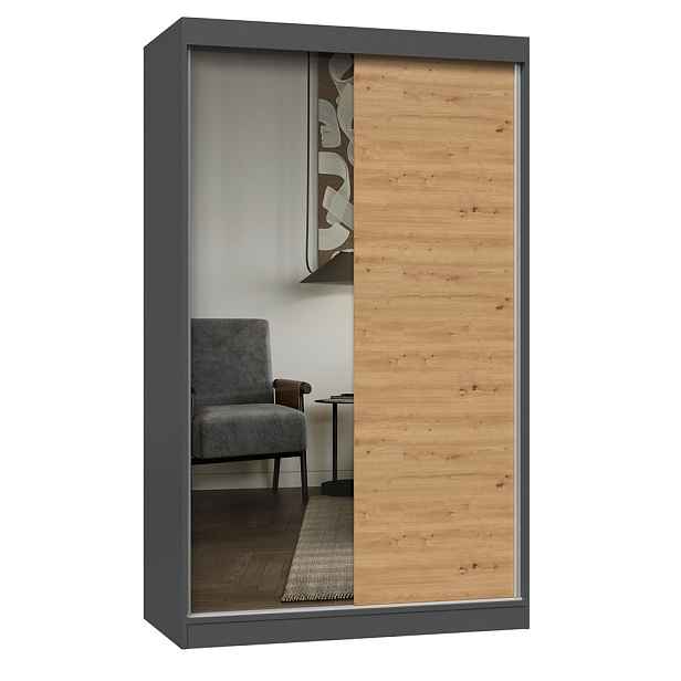 TP Living Šatní skříň Iga se zrcadlem 120 cm antracit/dub artisan