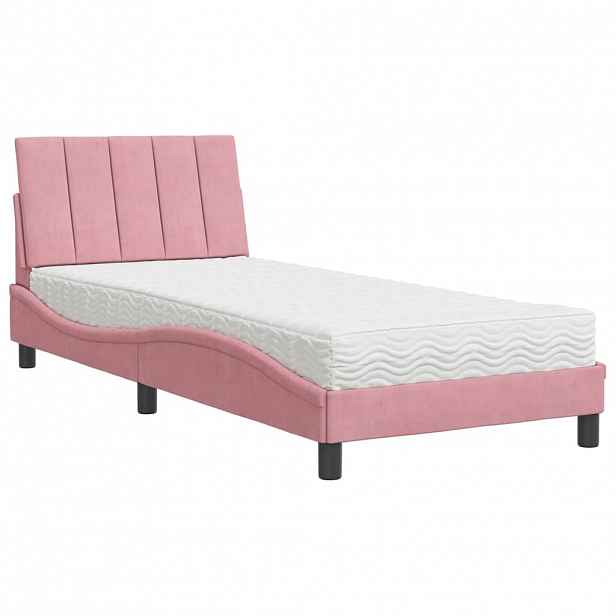 vidaXL Postel s matrací Hanko růžová 90 x 200 cm samet
