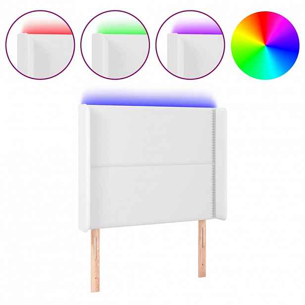 vidaXL Čelo postele s LED bílé 103 x 16 x 118/128 cm umělá kůže