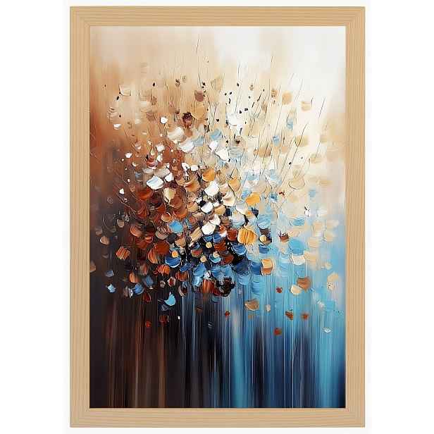 Plakát Rámeček Dřevo Abstrakce Hnědá Béžová Tyrkysová Špachtle Impasto 40x60
