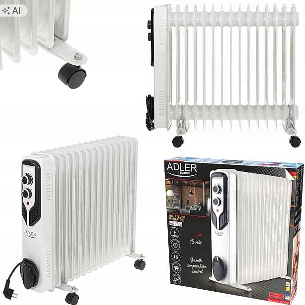 Elektrický Ohřívač Adler Olejový 15 Žeber Ad 7819 Kolečka Termostat 2500W