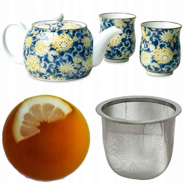 Japonský elegantní čajový set Modrožlutá květinová konvice 600 ml
