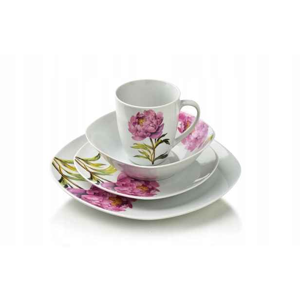 Jídelní set 16 ks čtvercový porcelánový pivoňky do myčky nádobí