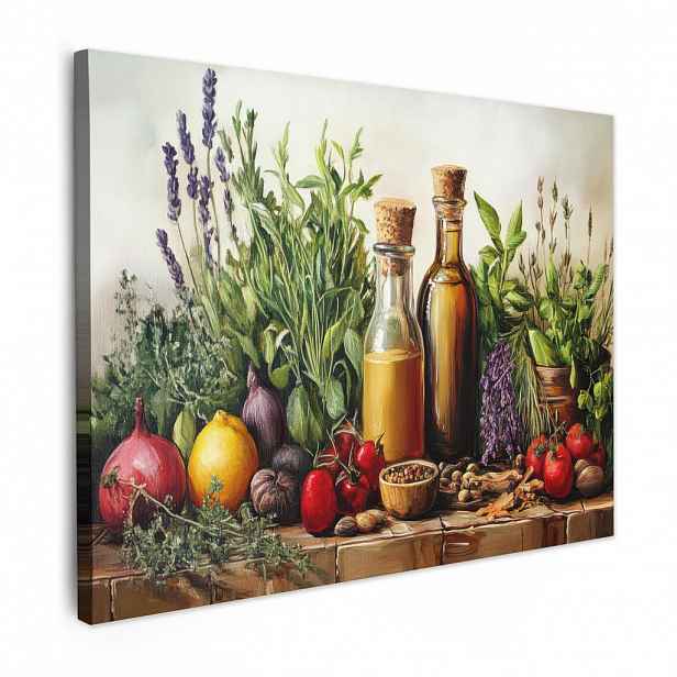 MuchoWow OBRAZ NA PLÁTNĚ Zátiší - Bylinky - Koření - Ovoce - Barevné 80x60 cm
