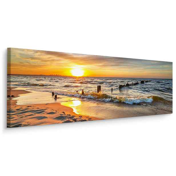 Muralo OBRAZ NA PLÁTNĚ Pláž Moře Západ slunce 3D 145x45