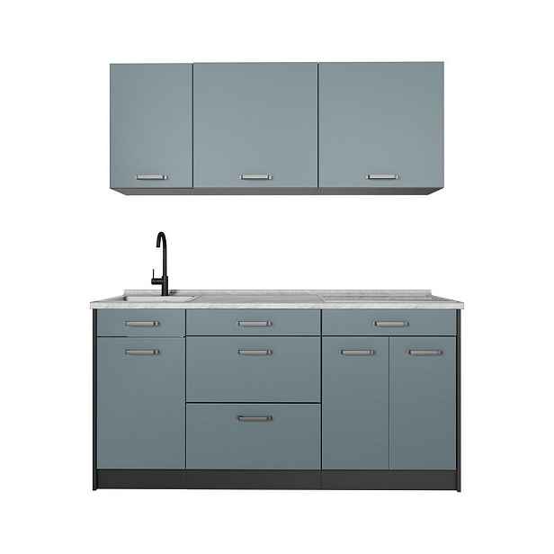 Vicco JEDNOTKOVÁ KUCHYNĚ R-Line, Modrošedá/Antracit, 160 cm pracovná doska Mramor