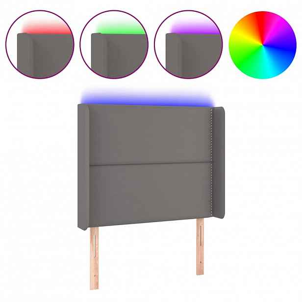 vidaXL Čelo postele s LED šedé 103 x 16 x 118/128 cm umělá kůže