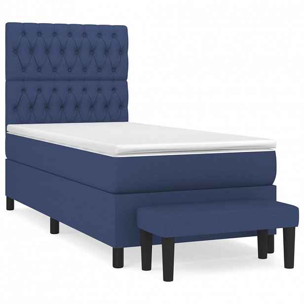 vidaXL Box spring postel s matrací modrá 90x190 cm textil