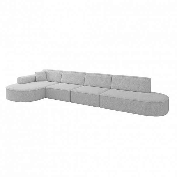 ALTDECOR ROHOVÁ SEDACÍ SOUPRAVA s otomanem vlevo MARI-L3 – 413 × 171 × 79 cm, šedá látka