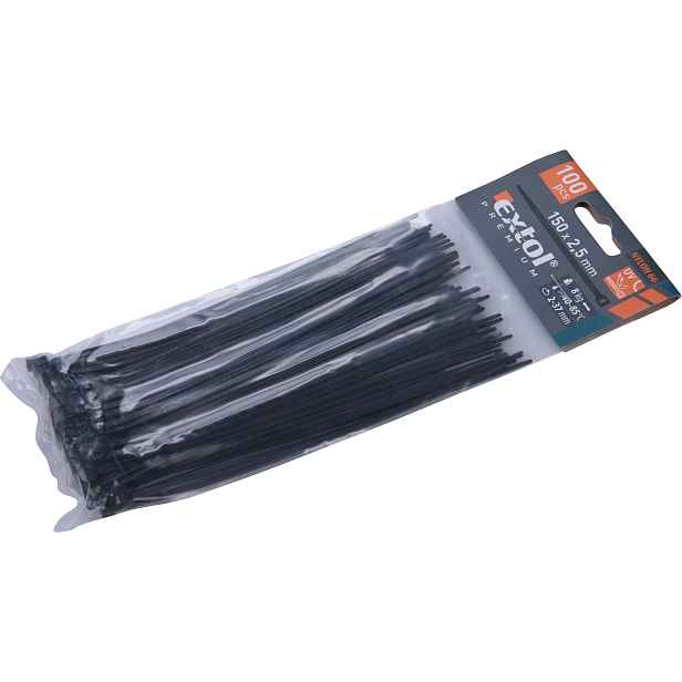 EXTOL PREMIUM Stahovací jednorázová páska 150 x 2,5mm, 100ks - černá 8856154