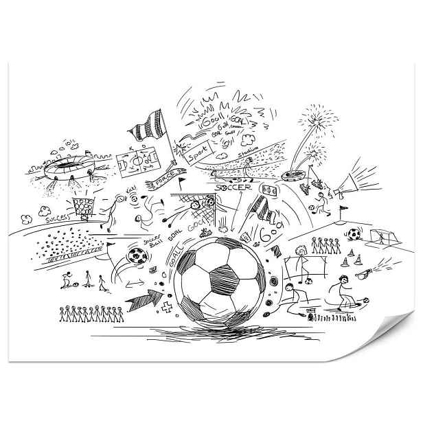 Muralo FOTOTAPETA do Dětského Pokoje Fotbal Skici Branka Stadion Sport 500x350